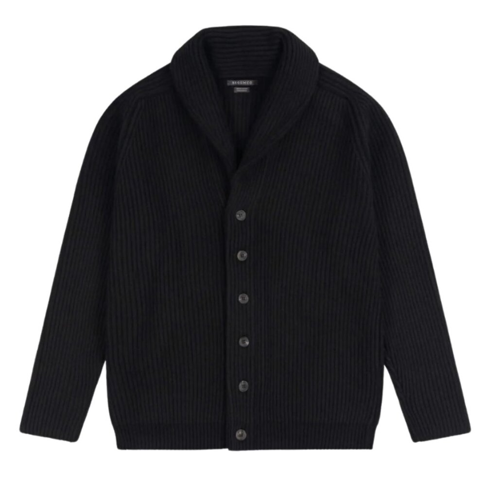 Begg x Co Yacht 100% Cashmere Cardigan Black Shawl Collar Button Knit Ribbed 38